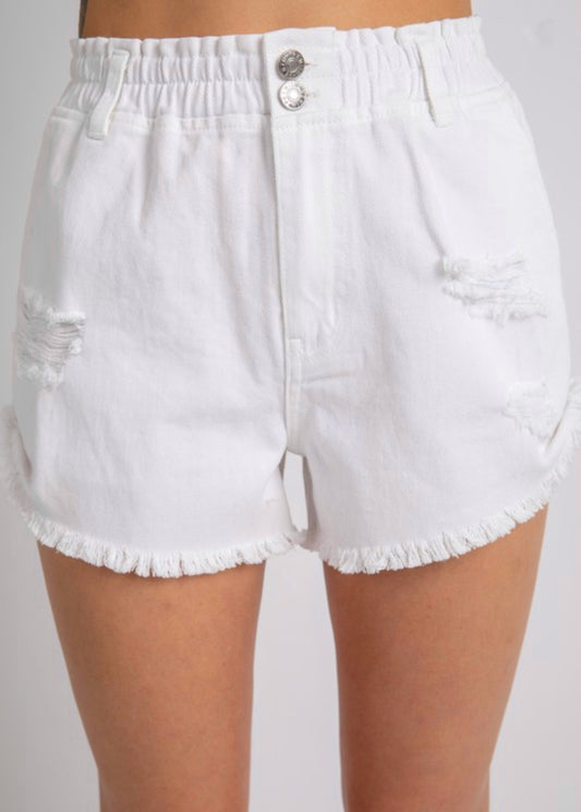 Denim Elastic Waist Shorts